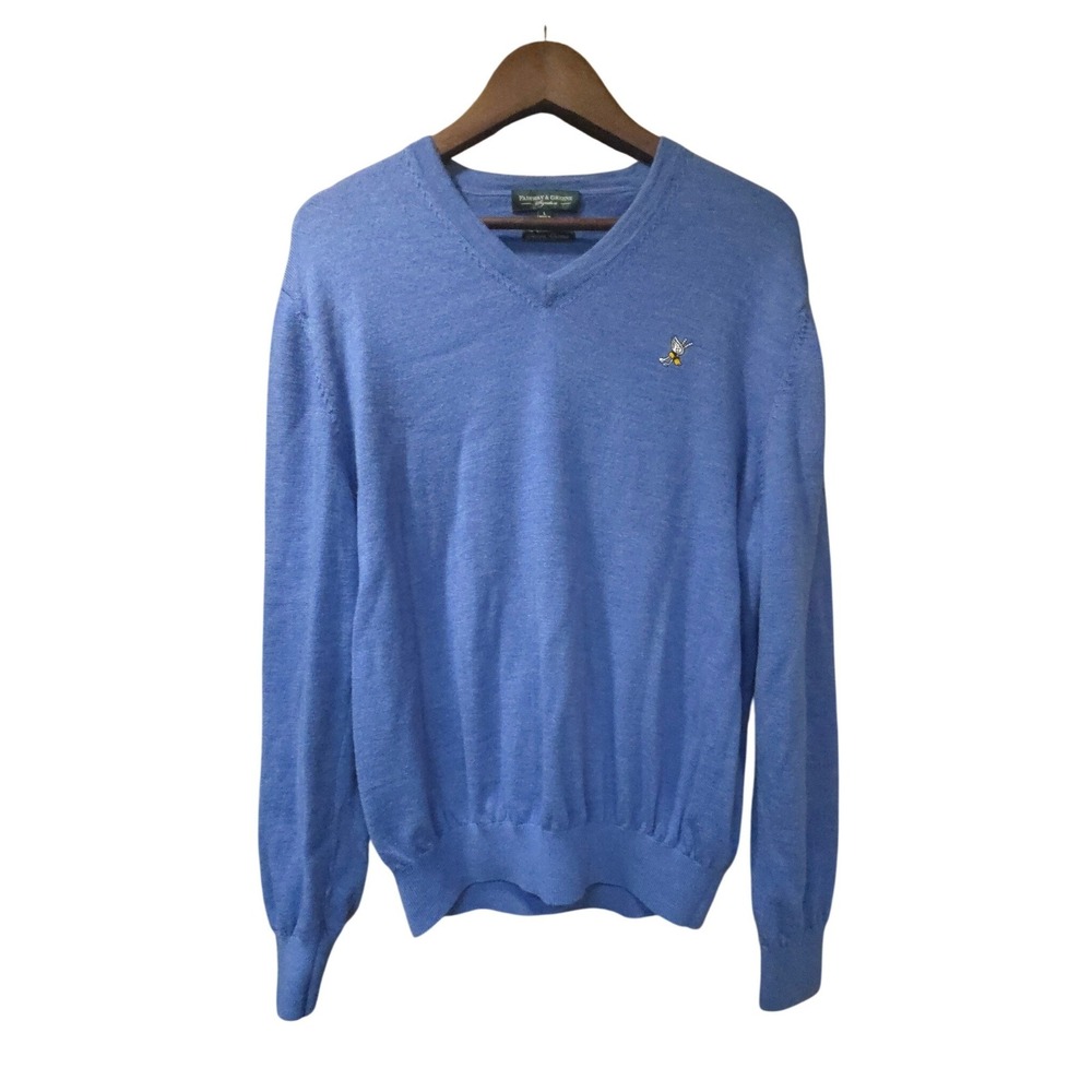 Fairway & Greene Signature Mens Blue 100% Italian Merino Wool V-Neck Sweater L